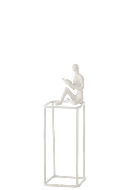 Figuur met boek op kubus (alu wit) - 0